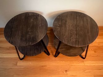 2 Small round two-tier end tables.