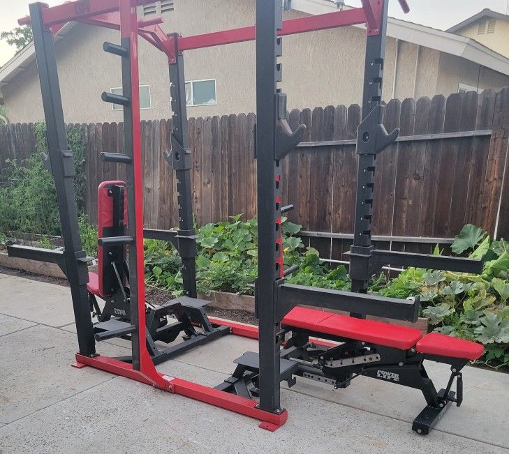 PowerLift USA Gym Double Sided squat Rack And 2 Adjustable Weight Benches