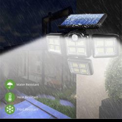Durable solar motion sensor solar light solar, 198 LEDs, super bright water, heat, and frost resistant, rated IP65 waterproof. Features auto ON/OFF. I