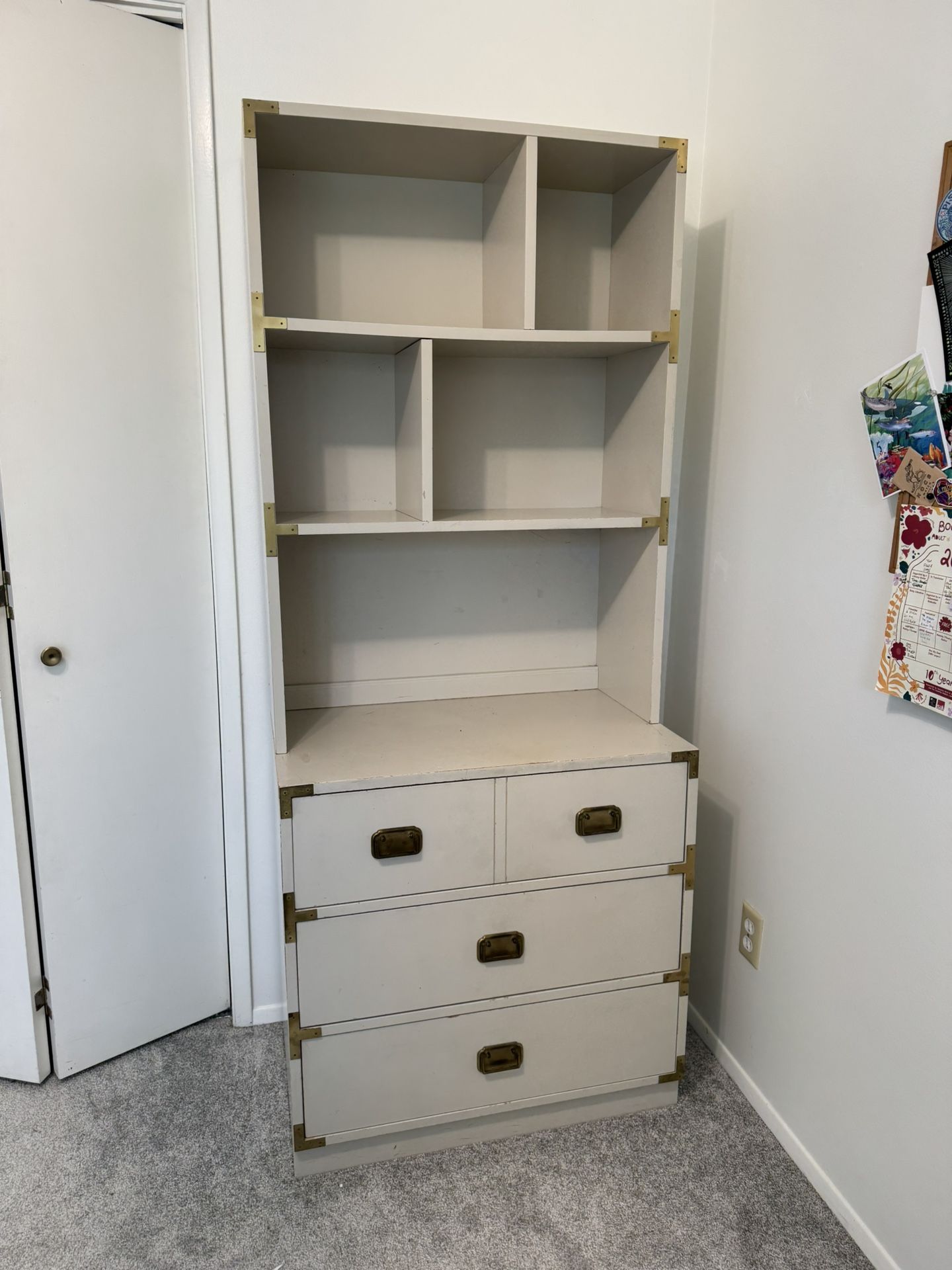 Vintage Campaign Bookshelf Hutch Dresser MCM