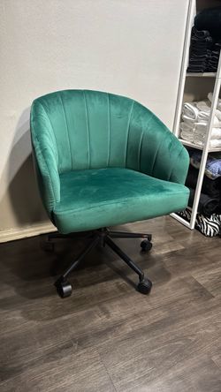 Green Velvet Office Chair with Wheels