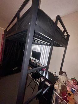 Black Wood Loft Bed with Desk