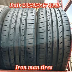 Pair of 2 iron man tires 205/45/r17 ‼️ free instalation and balance ‼️