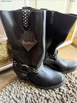 Harley-Davidson Black Leather Studded Moto Boots women’s size 10