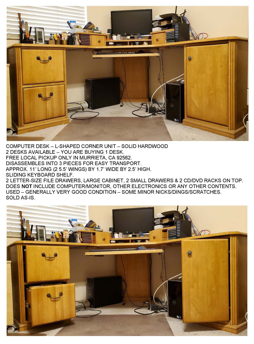 Computer Desk - L-Shaped Corner Unit - Solid Hardwood