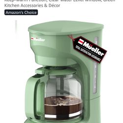 New! MUELLER HOME 12-Cup Drip Green Coffee Maker, Borosilicate Carafe, Auto-Off, Reusable Filter