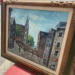 Antique/ Vintage Original Oil painting in the image is "Vieille Ville, Genève" (Old Town, Geneva) by Harry Urban
