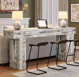 63-Inch Long Console Table, Farmhouse Wooden Sofa Table Behind The Couch, Narrow Entryway Table(Distressed White)