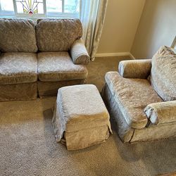 Sofa & Large Chair With Ottoman Set (FREE) 