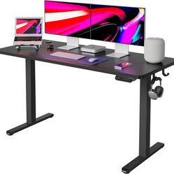 FEZIBO Height Adjustable Electric Standing Desk, 55 x 24 Inches Stand Up Table, Sit Stand Home Office Desk with Splice Board, White Frame(1-1)(C3-44)
