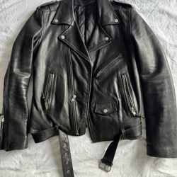 Classic Blk Denim Biker Leather Motorcycle Jacket  