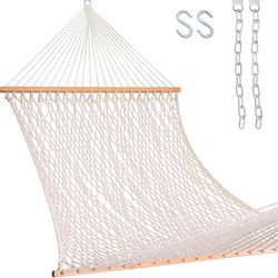 Lazy Daze Hammocks 13FT Double Rope Hammocks, Hand Woven Cotton Hammock with Spreader Bar for Outdoor, Indoor, Patio Yard, Poolside for Two Person, Ma