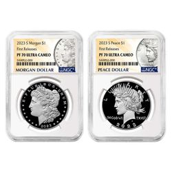 2023-S Proof $1 Morgan and Peace Silver Dollar 2pc Set NGC PF70UC First Releases