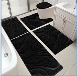 HEBE Bathroom Rugs Sets 5 Piece, Non Slip Washable Absorbent Bath Mat Set.