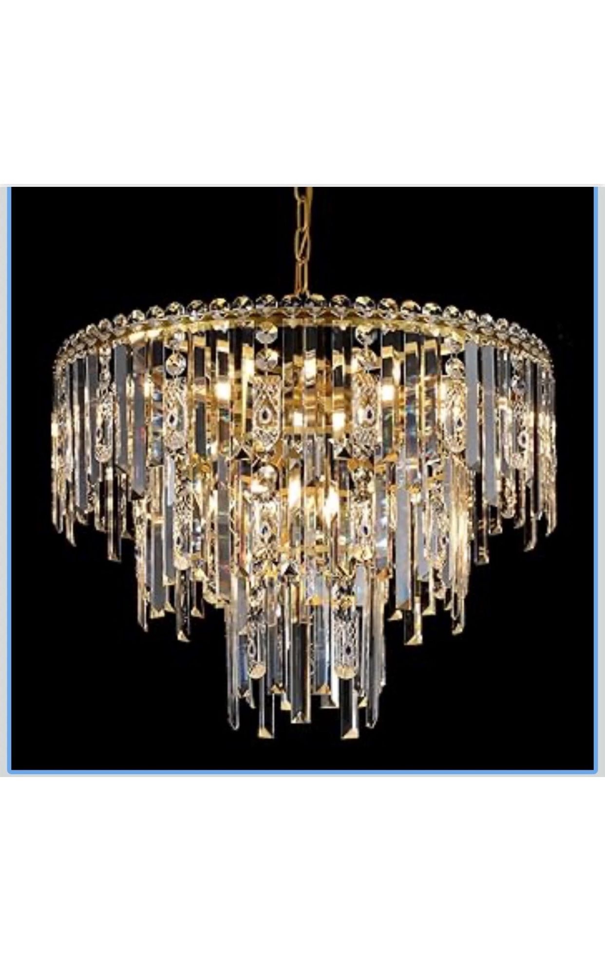 A AXILIXI Gold Crystal Chandeliers 24” Modern Round Chandelier 3 Tiers ...
