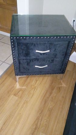 Black Velvet Nightstand with Glass Top
