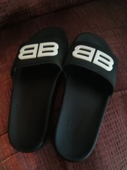 Balenciaga Pool Slippers Size L, Black With White B Logo
