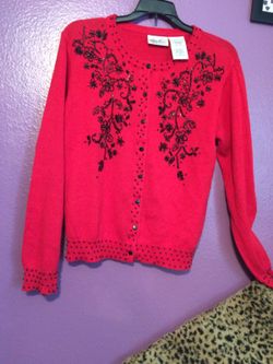 Red beaded cardigan size S euc
