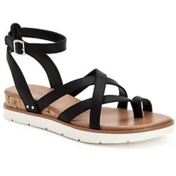 STYLE & CO DARLAA WEDGE SANDALS WOMEN'S SHOES, BLACK SMOOTH, SIZE 10 M