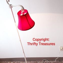 Vintage Leviton Cast Iron Floor Lamp With Red Shade / Art Noveau Lamp