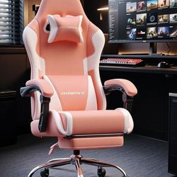 Dowinx Ergonomic Pink Gaming Chair with Footrest & Massage Lumbar, 2D-Linkage Armrests for Cute Aesthetic Esports Chair for Girls, Office, Home and Lo