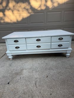 White Wood Coffee Table with 3 Drawers