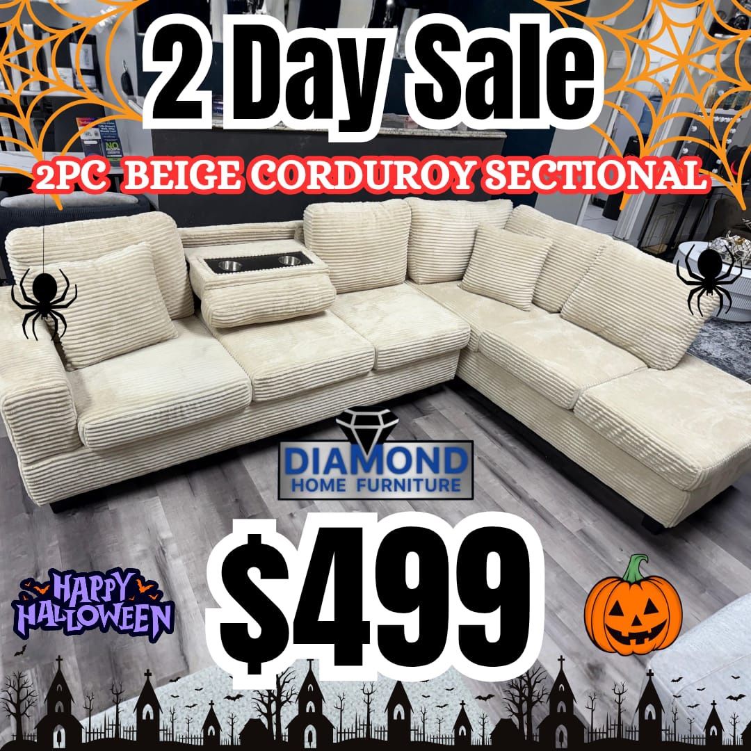 CORDUROY BEIGE SECTIONAL,All Products : American Fashion Style Bags On Sale