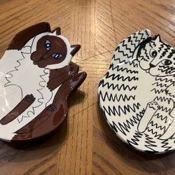 Pair of Cats By Nina Lyman Ceramic Dishes