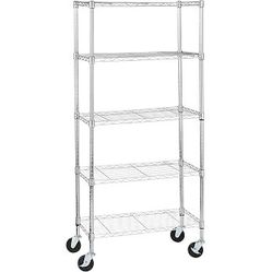 Amazon Basics 5-Shelf Adjustable Storage Shelving Unit on 4" Wheel Casters, Portable Wire Shelving, 30" x 14" x 64.8" - 2 available