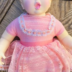 Gerber Baby Doll Vintage 1979 with RARE Pink Gingham body & Rolling Flirty Eyes