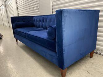 Great Velvet Navy Blue 84" Modern Tuxedo Tufted Sofa by Jennifer Taylor - p/u in a Federal Way