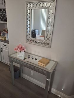 Gray Mirrored Console Table
