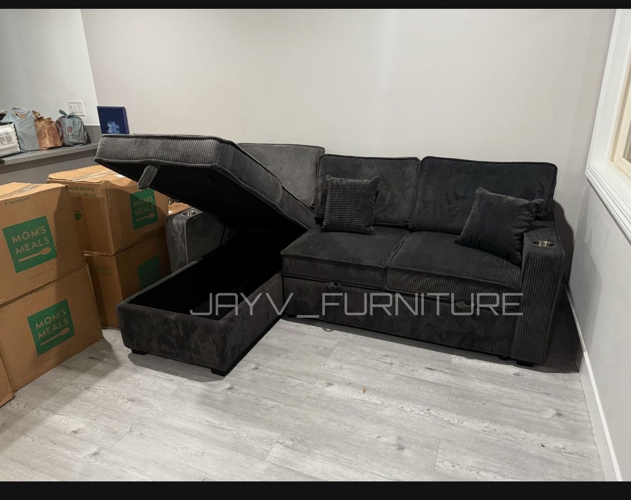 Corduroy Couch New In Box / Black Gray And Ivory