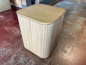 Natural Square Side Table with Vertical Stripe Design