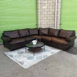 *Free Delivery* Brown Bernhardt Leather Sectional Couch Sofa
