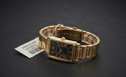BRAND NEW!!! WITH TAGS!!! NWT Anne Klein Women's Gold-Tone Rectangular Watch - Black Dial