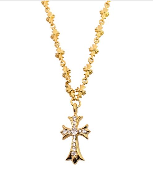 22k gold diamond round cross necklace