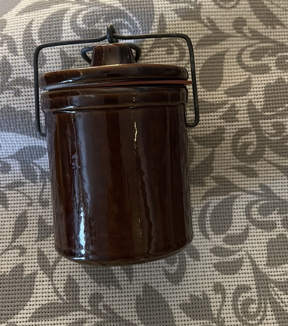 Vintage Brown Ceramic Crock with Lid