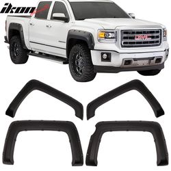 Fits 2014-2016 GMC Sierra 1500 Sanded Pocket Rivet Style Fender Flares Unpainted ABS