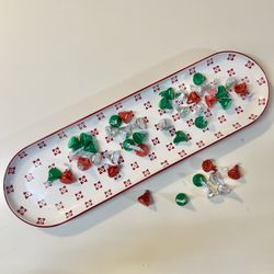 BAUM Madley White Oval Ceramic Red Rim floral pattern Long Oval Platter Dish 