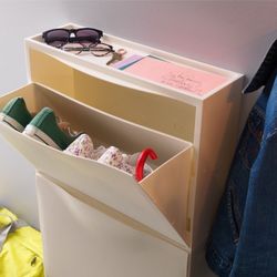 ✅✅✅IKEA White Shoe Cabinet – Slim Storage Shelf for Shoes, Books, Entryway
