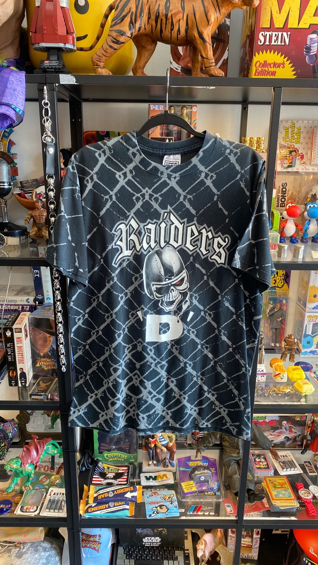 Vintage Y2K Los Angeles Oakland Raiders Defense Fence AOP T-Shirt Sz Large 
