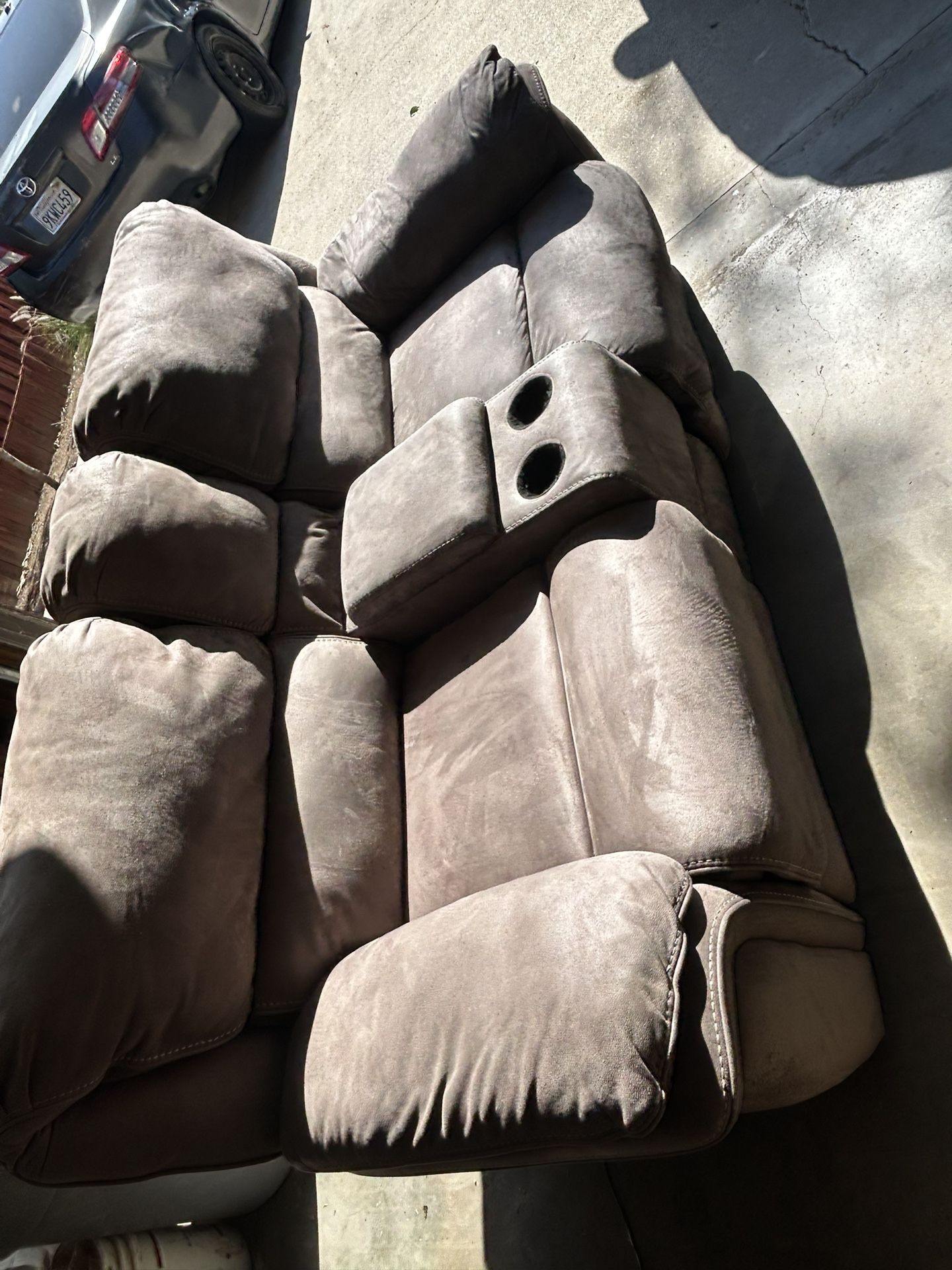 Gray Reclining Couch with USB Charging Ports