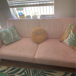 Pink convertible velvet couch