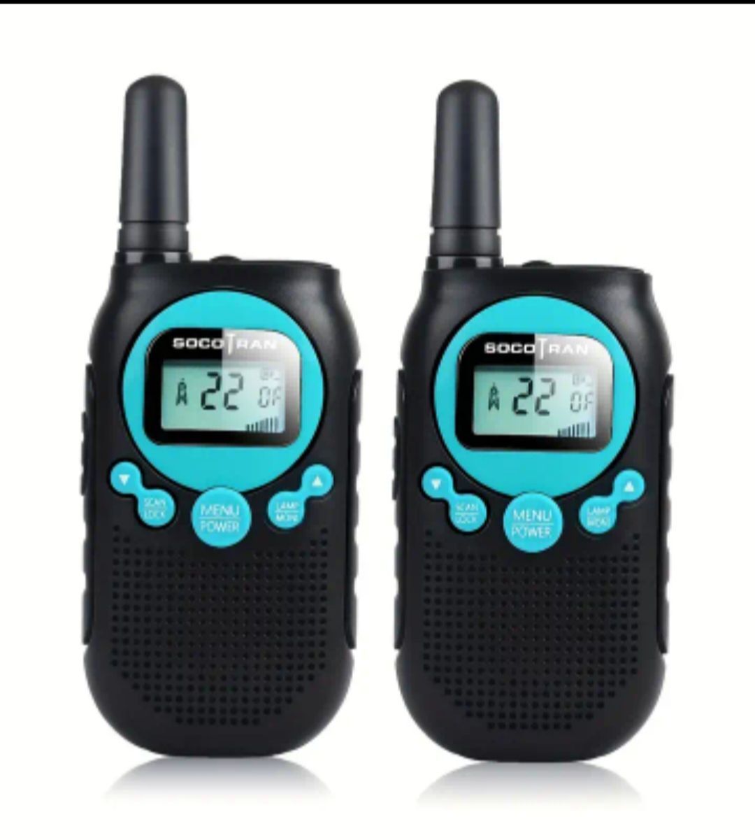 2-Pack Blue Rechargeable Walkie Talkies For Adults Long Range 5 Miles USB Charger 22CH VOX Flashlight LCD FRS Two Ways Radio Walky Talky