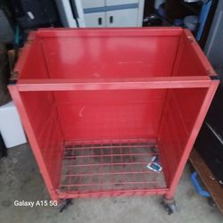 Red Metal Rolling Storage Cart