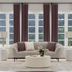 Gorgeous New Curved Sofa in Soft Beige Fabric with Pillows! Best Prices! 