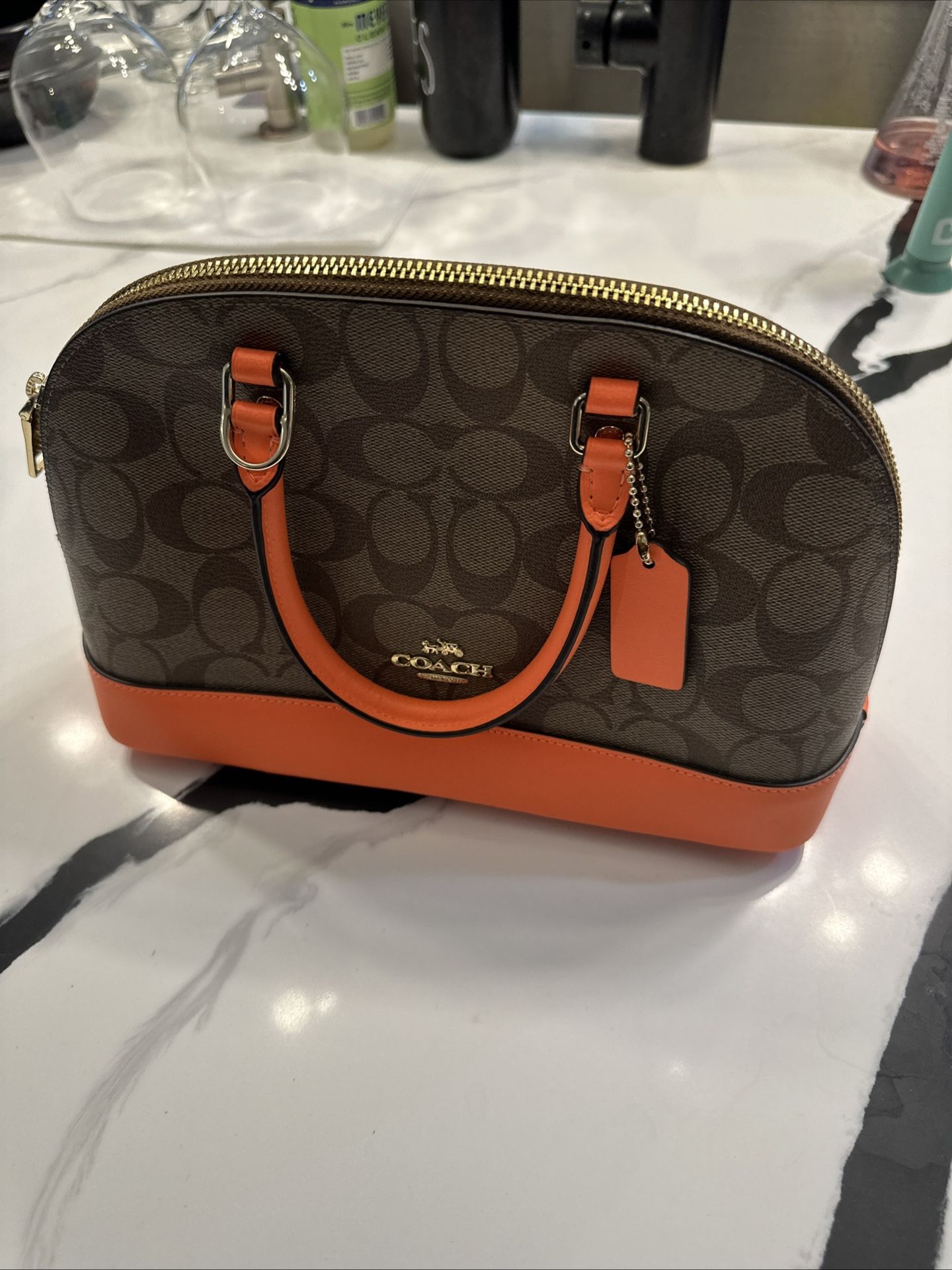 Coach Neon Orange Leather Handbag With Leather Strap