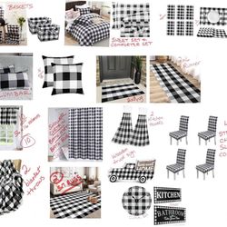 50+ Buffalo Plaid Black-White items Rugs/shower Curtains Etc