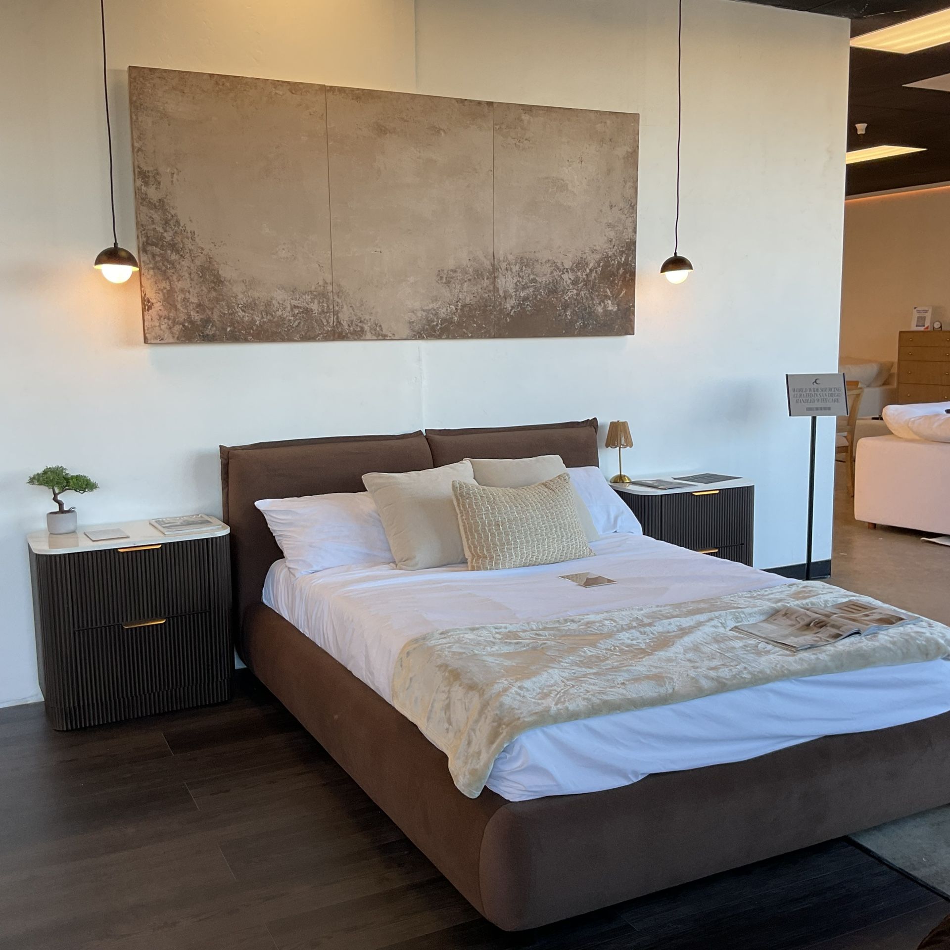 Modern Luxe Velvet Bed Frame — Sculpted Rounded Headboard